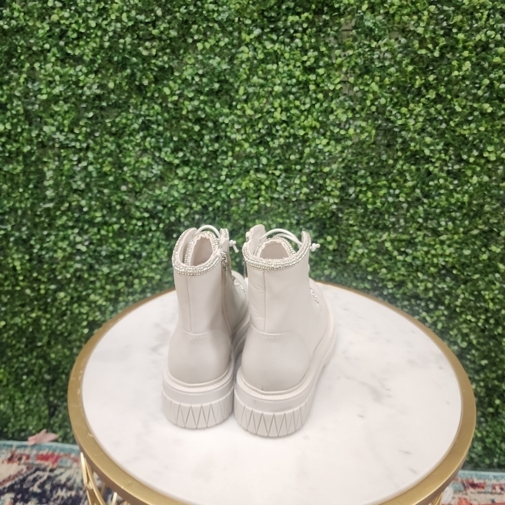 SCHUTZ Women's Amirah Metallic Trim Platform Pearl Booties - Picture 3 of 5